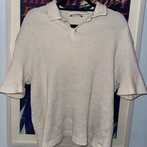 Zara Ribbed Cream Polo Shirt